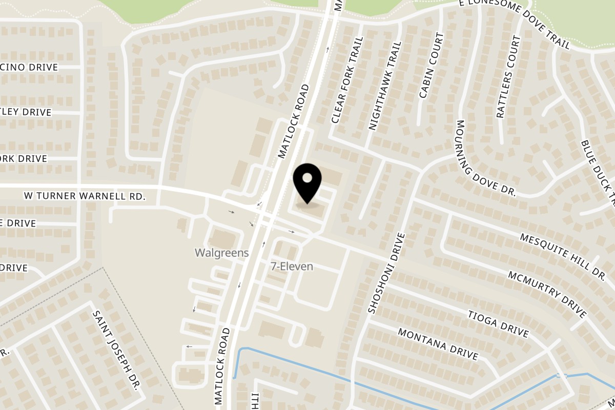 Map showing the location of Taqueria Taco Express Matlock on 8021 Matlock Rd in Arlington
